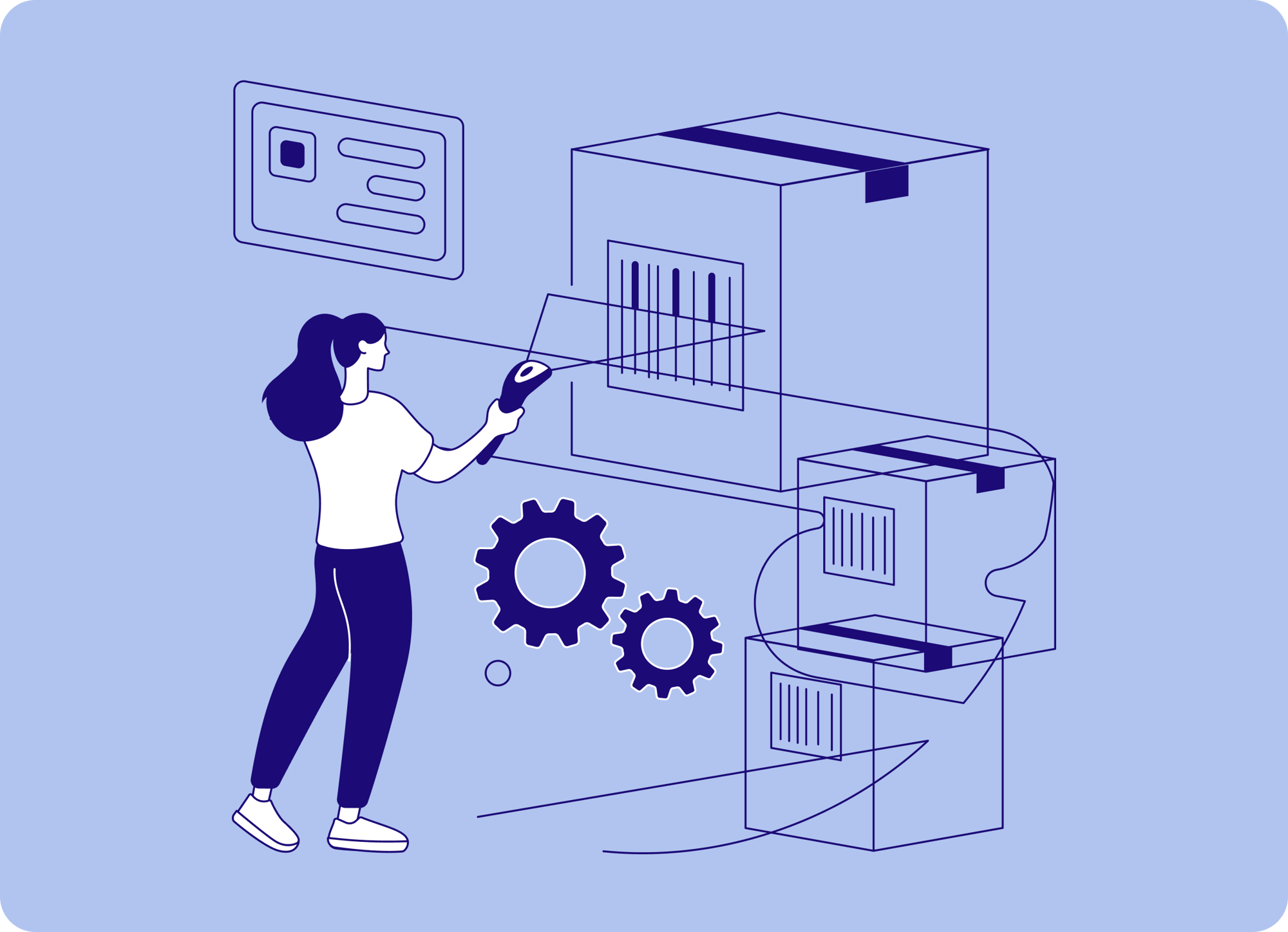 An illustration of a woman scanning boxes.